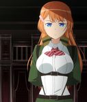  arms_behind_back belt blue_eyes hair_ornament hairclip long_hair looking_at_viewer ootori_ouka orange_hair school_uniform screencap solo stitched taimadou_gakuen_35_shiken_shoutai third-party_edit 