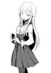  digital_media_player dress earphones greyscale ipod ken_(koala) long_hair long_sleeves looking_at_viewer md5_mismatch monochrome open_mouth original pantyhose simple_background solo white_background 
