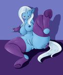  2015 anthro anthrofied anus areola big_breasts blue_skin breasts butt clothed clothing equine female friendship_is_magic hair half-closed_eyes hand_on_butt hi_res horn legwear long_hair looking_at_viewer mammal my_little_pony nipples presenting pussy solo suirano trixie_(mlp) unicorn 