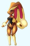  clothing dark-moltres female looking_at_viewer lopunny nintendo pok&eacute;mon red_eyes solo video_games 