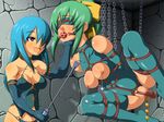  2girls aqua_hair arms_behind_back ass ball_gag bare_shoulders bdsm belt blindfold blue_gloves blush bondage bondage_outfit bound breasts censored character_request chin_rest cleavage collarbone duo elbow_gloves female femdom gag gagged game_cg gloves green_hair helpless ibotsukigunte long_hair multiple_belts multiple_girls nipple_piercing nipple_pull nipples no_panties open_mouth panties pink_eyes ponytail pussy sex_toy smile tales_in_distress underwear vibrator whip yuri 