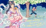  axe bruno_buccellati bunny chinese_clothes chopping cookie eating food highres jojo_no_kimyou_na_bouken leone_abbacchio moon_rabbit mooncake multiple_boys shicewlysml tree 