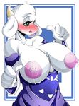  2015 anthro areola big_breasts blush breasts caprine drooling female goat horn huge_breasts lactating mammal mature_female nipples saliva solo suddenhack toriel undertale video_games 
