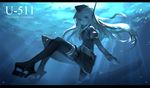  blonde_hair blue_eyes garrison_cap gloves hat highres jong_tu kantai_collection letterboxed light_rays long_hair military military_vehicle solo submarine sunbeam sunlight u-511_(kantai_collection) underwater watercraft 