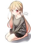  black_skirt blonde_hair closed_mouth dated gradient_hair hair_flaps hair_ornament hairclip highres jpeg_artifacts kantai_collection long_hair multicolored_hair nekobaka pleated_skirt red_eyes remodel_(kantai_collection) ribbed_sweater skirt solo sweater tears twitter_username yuudachi_(kantai_collection) 