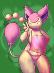  abstract_background anthro apron breasts cat chubby clothing elpatrixf eyes_closed feline female hand_on_hip mammal nintendo nude panties pok&eacute;mon pussy simple_background skitty smile solo standing underwear video_games 