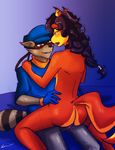  balls bed blush butt canine carmelita_fox duo female fox male male/female mammal orgasm penetration penis piercing raccoon red_eyes sex sitting sly_cooper sly_cooper_(series) sweat vaginal vaginal_penetration xenorus 