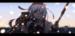  bow_(weapon) brown_eyes gloves hairband kantai_collection kinosuke_(sositeimanoga) letterboxed long_hair muneate open_mouth remodel_(kantai_collection) shoukaku_(kantai_collection) silver_hair smile solo weapon 
