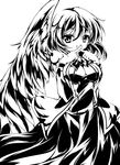  bow bowtie dress greyscale jacket kishin_sagume long_sleeves monochrome open_clothes oushi red_eyes shirt short_hair single_wing smile solo touhou wings 