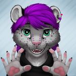  2013 2015 anthro cute feline fur green_eyes hair jamesfoxbr leopard lineless looking_at_viewer male mammal open_mouth paint pawpads piercing rawr short_hair simple_background smile snow_leopard solo tongue 