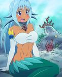  1girl abs blue_hair blush breasts female levia-san mermaid monster_girl namiuchigiwa_no_muromi-san navel open_mouth screencap solo stitched underwater 