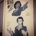  avatar_(series) cosplay cravat dated foreshortening gloves gyakuten_saiban ink_(medium) korra kuvira mitsurugi_reiji mitsurugi_reiji_(cosplay) monochrome multiple_girls naruhodou_ryuuichi naruhodou_ryuuichi_(cosplay) necktie objection pointing signature the_legend_of_korra traditional_media william_ruzicka 