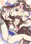  1girl artist_request ass bandage blush breasts brown_eyes brown_hair collage danganronpa eyes_closed large_breasts long_hair looking_at_viewer looking_back open_mouth panties shiny shiny_hair shiny_skin skirt smile super_danganronpa_2 tsumiki_mikan underwear upskirt 