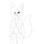 2015 accessories angelina_marie anthro canine cleavage clothed clothing ear_piercing female looking_at_viewer mammal monochrome necklace piercing sif sketch solo thigh_gap wolf 