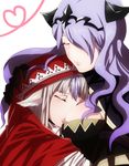  bad_id bad_twitter_id camilla_(fire_emblem_if) closed_eyes family fire_emblem fire_emblem_if grey_hair hair_over_one_eye hood hug long_hair mother_and_daughter multicolored_hair multiple_girls purple_hair rem_sora410 velour_(fire_emblem_if) 