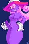  big_breasts breasts dickgirl drooling erection female hair hair_over_eyes hand_on_hip hat intersex long_hair mario_bros nintendo nude open_mouth paper_mario penis pink_hair saliva shadow_siren simple_background smile solo sparkle standing video_games vivian_(mario) 