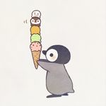  bird black_eyes blush food ice_cream ice_cream_cone lowres no_humans original penguin simple_background solo too_many too_many_scoops 