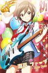  artist_request balloon bass_guitar brown_eyes brown_hair card_(medium) character_name collared_shirt confetti guitar holding instrument jacket loose_necktie music necktie official_art playing_instrument seto_ferb shirt short_hair shorts solo tokyo_7th_sisters white_shirt wristband 