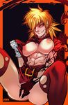  abs amputee andava ass biting blonde_hair breasts claws fangs female fingering hair_over_one_eye hellsing large_breasts lip_biting masturbation muscle nipples seras_victoria slit_pupils smile solo spread_legs torn_clothes torn_legwear white_gloves yellow_eyes 