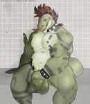  anthro balls biceps chapu chubby claws collar erection hair humanoid_penis k0suna lizard looking_at_viewer male muscular nipple_piercing nipples nude penis piercing reptile scalie simple_background solo tongue tongue_out 