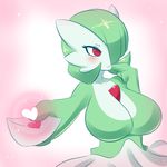  1girl blush breasts gardevoir green_hair heart jcdr large_breasts letter nougat_(jcdr) pokemon red_eyes solo 