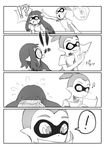  !! !? 1boy 1girl bad_id bad_pixiv_id beamed_sixteenth_notes blush comic domino_mask greyscale highres inkling long_hair mask monochrome musical_note octarian octotrooper open_mouth pointing pointy_ears sayo25 short_hair silent_comic sitting smile splatoon_(series) splatoon_1 standing surprised topknot translated 