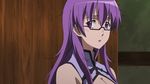  1girl akame_ga_kill! glasses long_hair looking_at_viewer messy_hair open_mouth purple_eyes purple_hair semi-rimless_glasses sheele under-rim_glasses 