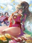 black_eyes black_hair bracelet breasts bruise cape chiki dress fire_emblem fire_emblem:_kakusei fire_emblem:_monshou_no_nazo fire_emblem_cipher flower green_eyes green_hair hair_ornament hand_on_own_face headband injury jewelry large_breasts long_hair looking_at_another mamkute mayo_(becky2006) motion_blur multiple_girls official_art outdoors petals pink_dress pointy_ears ponytail ring sairi_(fire_emblem) short_dress side_slit sidelocks sitting solo_focus statue tears thighs 