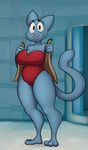  2015 anthro big_breasts breasts cat cleavage clothed clothing feline female mammal mature_female nicole_watterson solo swimsuit the_amazing_world_of_gumball thingshappen 