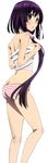  ass breasts brown_hair extraction from_behind highres long_hair looking_at_viewer panties purple_hair sarashi sideboob small_breasts solo striped striped_panties tokyo_ravens transparent_background tsuchimikado_natsume underwear 