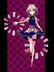  braid card floating_card izayoi_sakuya maid playing_card silver_hair solo thigh_strap touhou xero 