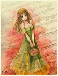  axis_powers_hetalia blush brown_hair flower green_eyes hungary_(hetalia) long_hair musical_note radittz solo 