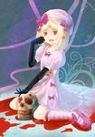  blonde_hair blood dress gloves highres lambdadelta pink_dress pumpkin red_eyes skull umineko_no_naku_koro_ni 