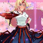  blonde_hair blush chain confession cuffs cup embarrassed flower frown glitter hand_on_hip horn hoshiguma_yuugi kanameya leaf long_hair navel pov rose sakazuki shackles shirt skirt solo sweatdrop t-shirt touhou translated very_long_hair 