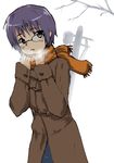  breath brown_eyes coat glasses grey_hair nagato_yuki rainen_ganbarimashita scarf short_hair solo suzumiya_haruhi_no_shoushitsu suzumiya_haruhi_no_yuuutsu 