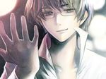  bad_id bad_pixiv_id bokuto brown_eyes brown_hair closed_mouth face glasses highres hiyama_kiyoteru male_focus portrait smile solo vocaloid 
