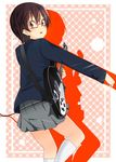  bad_id bad_pixiv_id blazer brown_eyes brown_hair glasses guitar instrument jacket k-on! kneehighs looking_back manabe_nodoka nishiuri_warito red-framed_eyewear school_uniform semi-rimless_eyewear short_hair skirt socks solo under-rim_eyewear 