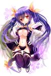  asymmetrical_wings bad_id bad_pixiv_id blue_hair breasts chimochi choker cleavage dizzy guilty_gear large_breasts long_hair midriff red_eyes ribbon solo tail tail_ribbon thighhighs twintails wings 