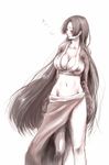  bad_id bad_pixiv_id blush boa_hancock breasts cleavage highres large_breasts long_hair midriff mochi_mocchi monochrome one_piece sketch solo spot_color very_long_hair 