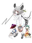  animal_ears apron blonde_hair blue_hair bucket bucket_of_water chibi cloud dress gradient_hair green_hair grey_hair hair_ornament haruno_tomoya hat hijiri_byakuren hood karakasa_obake kumoi_ichirin long_hair mouse_ears mouse_tail multicolored_hair multiple_girls murasa_minamitsu nazrin red_eyes sailor sailor_hat short_hair tail tatara_kogasa toramaru_shou touhou umbrella unzan 