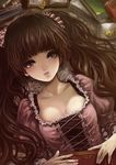  book breasts brown_eyes brown_hair chiko_(d04099) cleavage dress large_breasts long_hair nail_polish original pink_nails pocket_watch solo twintails watch 