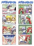  4koma 6+girls :&lt; :3 =_= alcohol animal_ears basket bath blonde_hair braid breast_envy breast_padding breasts changing_room closed_eyes colonel_aki comic flandre_scarlet fox_ears fox_tail gloom_(expression) hong_meiling horn hoshiguma_yuugi izayoi_sakuya large_breasts long_hair multiple_4koma multiple_girls multiple_tails musical_note naked_towel nude o_o onsen panties patchouli_knowledge purple_hair remilia_scarlet sake scared short_hair silent_comic silver_hair surprised sweatdrop tail tears touhou towel translated twin_braids underwear undressing water white_panties yakumo_ran yakumo_yukari 