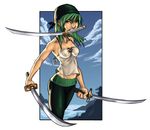  bandana brown_eyes genderswap genderswap_(mtf) green_hair katana one_piece roronoa_zoro sword triple_wielding weapon 