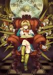  alice_margatroid blonde_hair blue_eyes book boots bow chair clock crossed_legs doll hair_bow hairband lance nude polearm shanghai_doll shield short_hair sitting solo touhou tsurukame weapon 