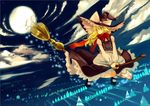  bad_id bad_pixiv_id blonde_hair broom broom_riding flying hat kirisame_marisa kol49 mary_janes moon night perfect_cherry_blossom scarf shoes short_hair sky solo touhou witch_hat yellow_eyes 