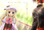  1girl ali_(maidoari) blonde_hair blue_eyes bow cape hat inohara_masato little_busters! long_hair noumi_kudryavka pink_bow school_uniform translation_request 