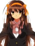  blazer brown_hair jacket kouyouen_academy_uniform long_hair ribbon school_uniform sham_fu solo suzumiya_haruhi suzumiya_haruhi_no_shoushitsu suzumiya_haruhi_no_yuuutsu yellow_eyes 