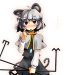  ahoge animal_ears blush capelet dowsing_rod faux_traditional_media grey_hair jewelry mouse_ears mouse_tail nazrin nightea pendant red_eyes solo tail touhou translated 