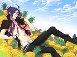  adonis_belt artist_request chest food fruit gloves heterochromia katekyo_hitman_reborn! long_hair male_focus pineapple purple_hair rokudou_mukuro shirtless solo source_request 