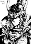  absurdres dissidia_final_fantasy final_fantasy greyscale helmet highres horns male_focus monochrome solo teddy_(khanshin) warrior_of_light 